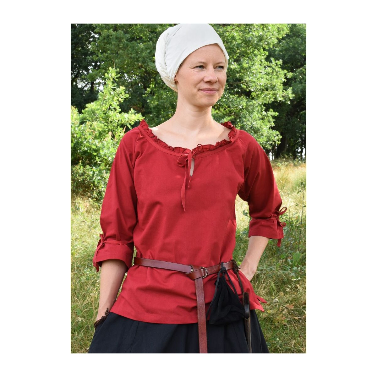 Market Medieval Blouse Birga 3/4 Sleeve Red Størrelse XL
