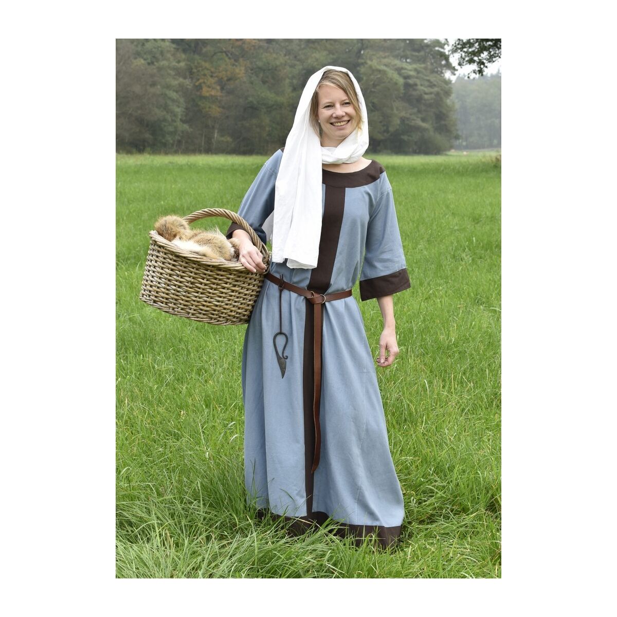 Germansk kjole Gudrun blågrå/brun størrelse M