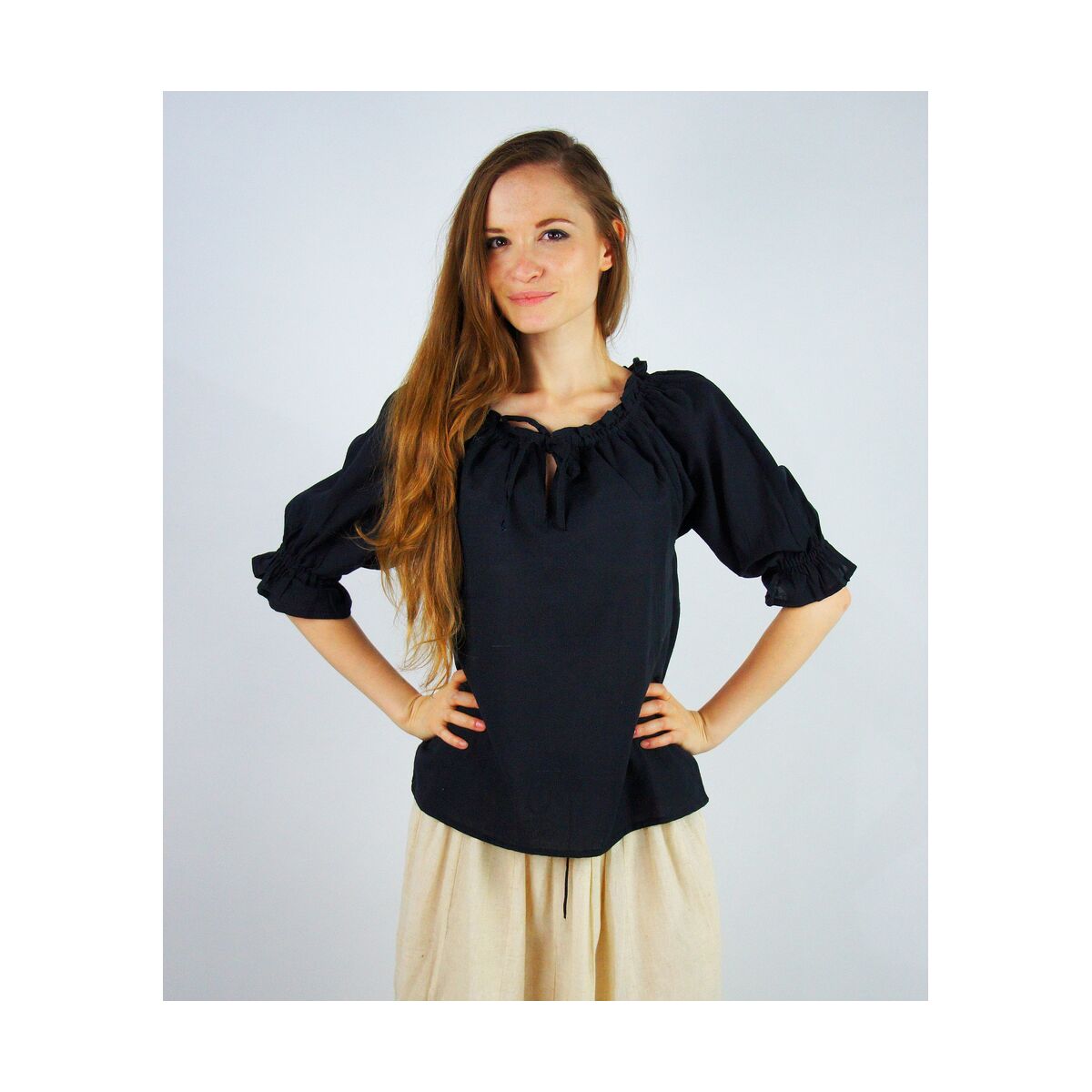 Middelalder- og Larp-bluse, off the shoulder i sort