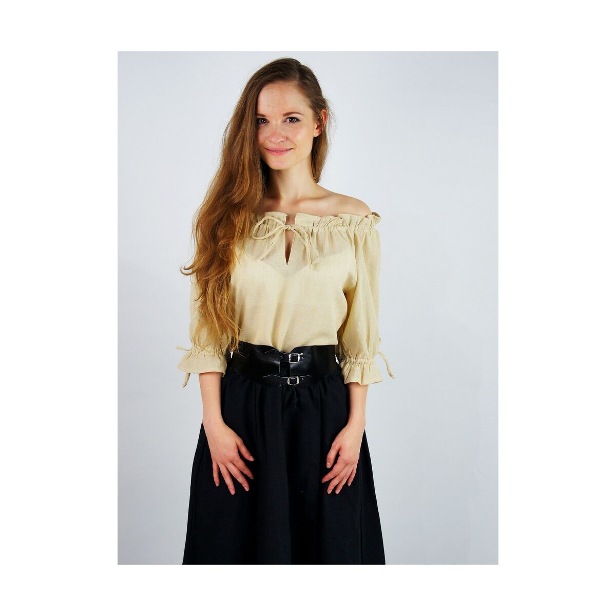 Middelalder- og Larp-bluse, off the shoulder i hamp farve XXL