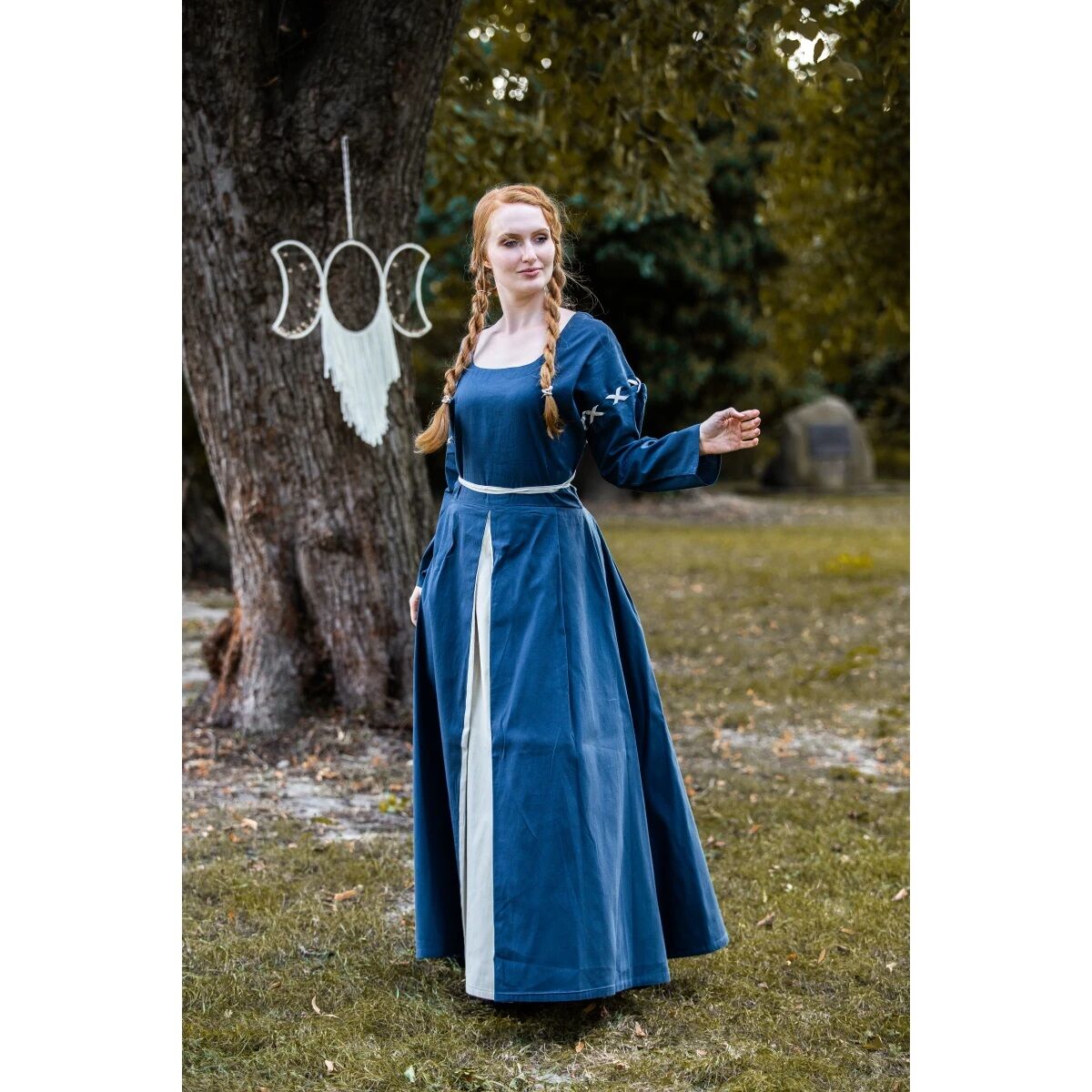 Middelalderkjole blå/natur "Larina" XS