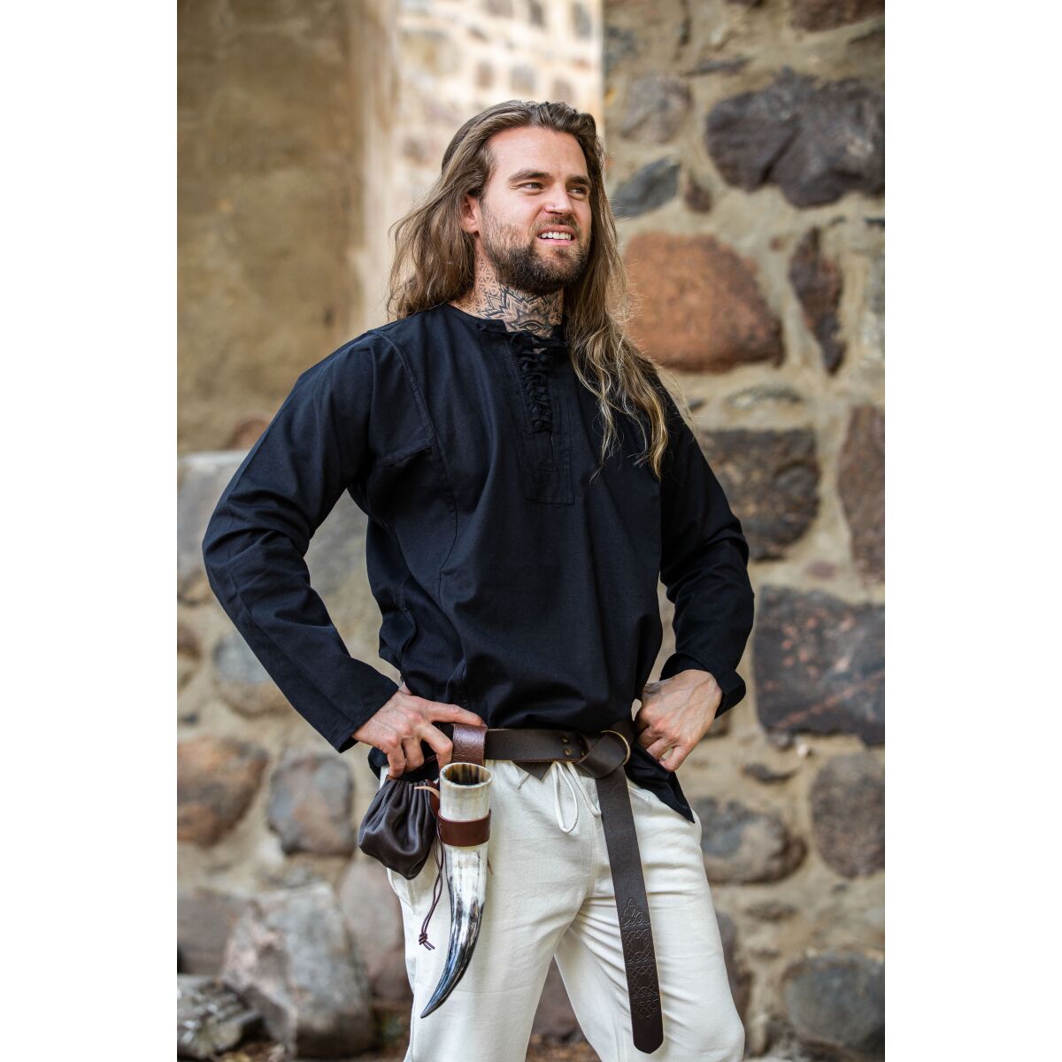 Sort bondeskjorte "Felix" XL