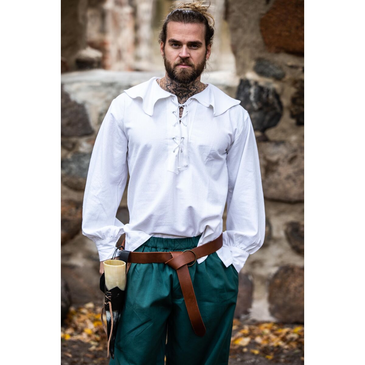 Skjorte med rund krave, hvid "Athos" S