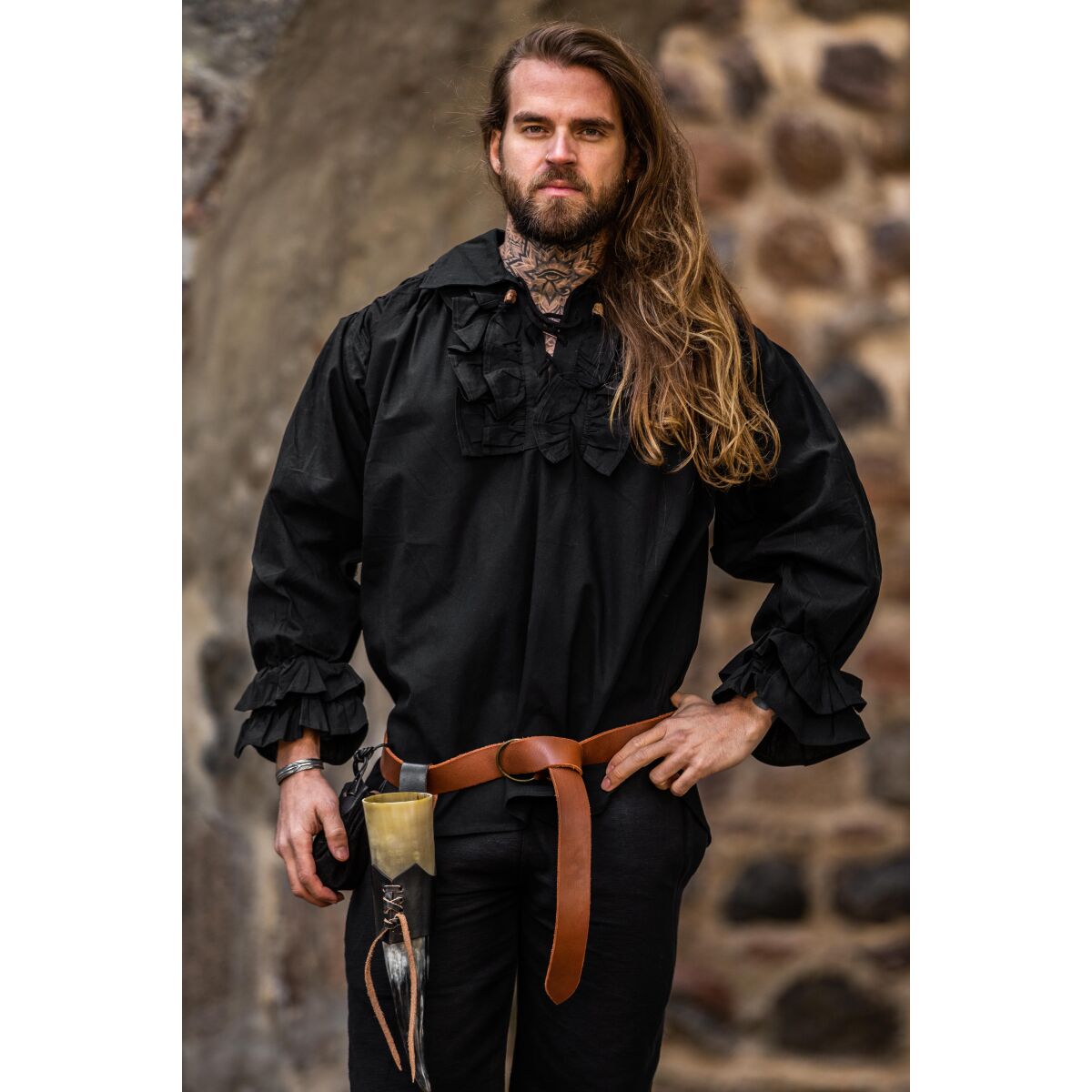 Rynket skjorte sort "Dracula" XXXL