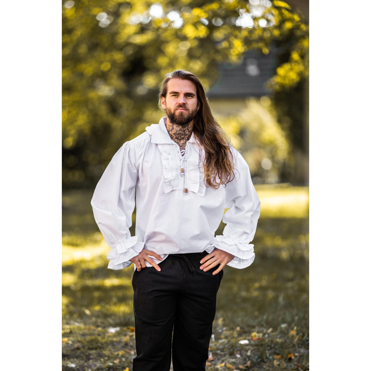 Rynket skjorte hvid "Dracula" XL