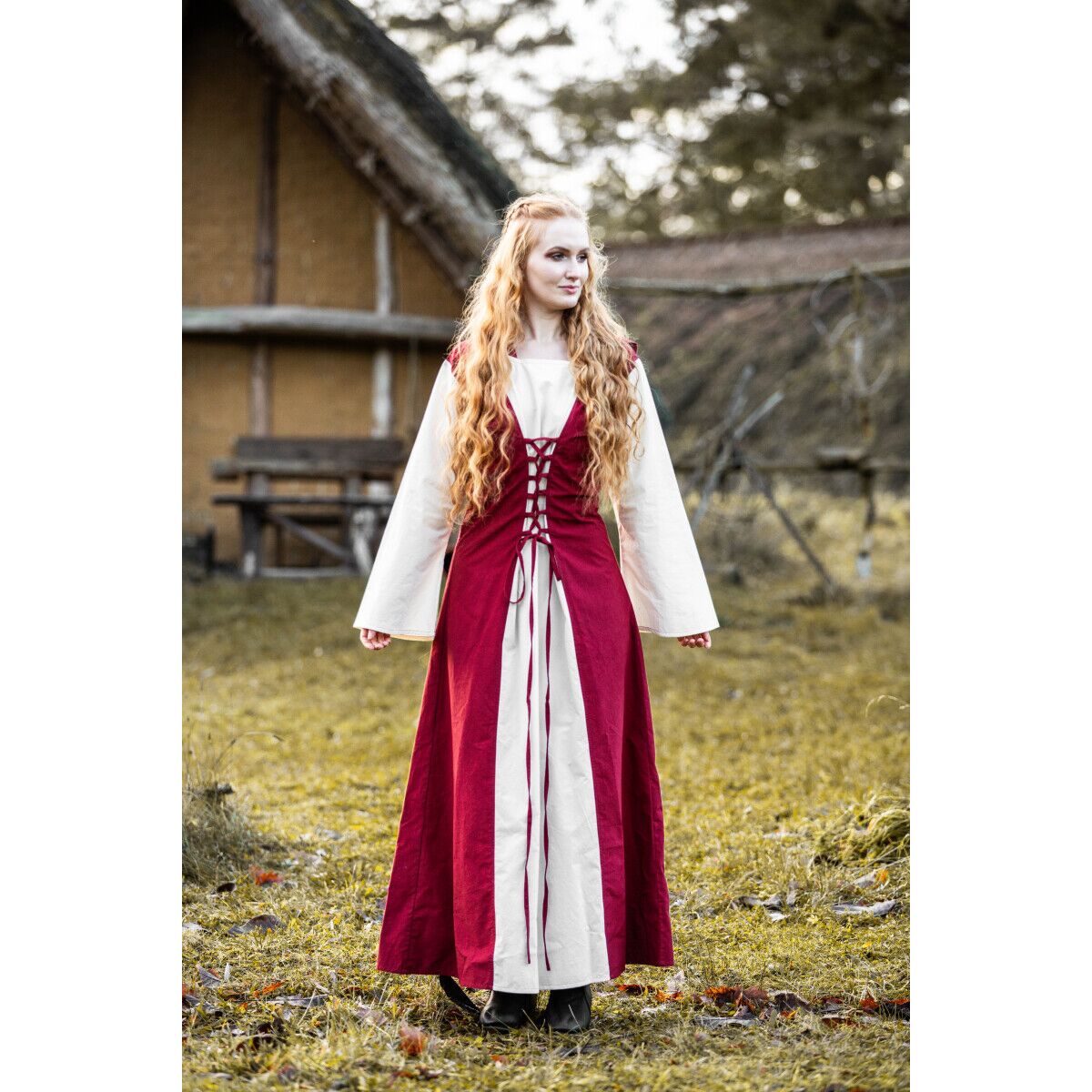 Middelalderkjole rød/natur "Genefe" M