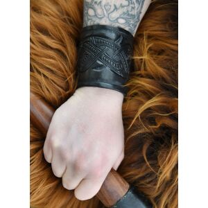 Læderarmbånd med præget dragemotiv, Jelling-stil, sort