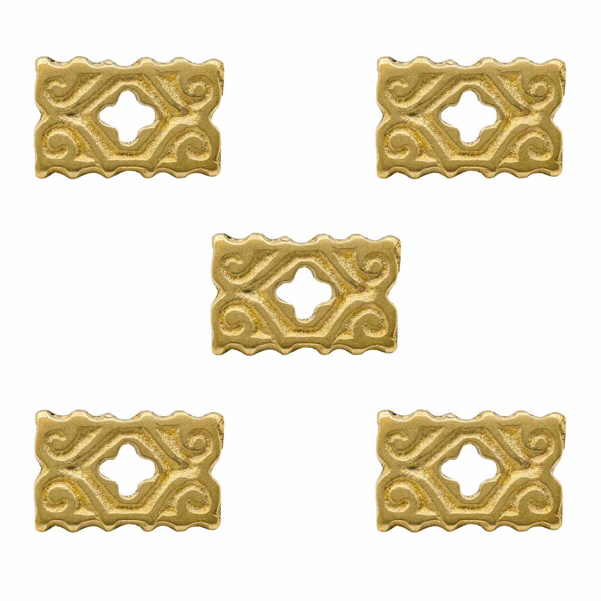 Firkantede pyntenitter af messing 1,2x2 cm sæt med 5 stk.