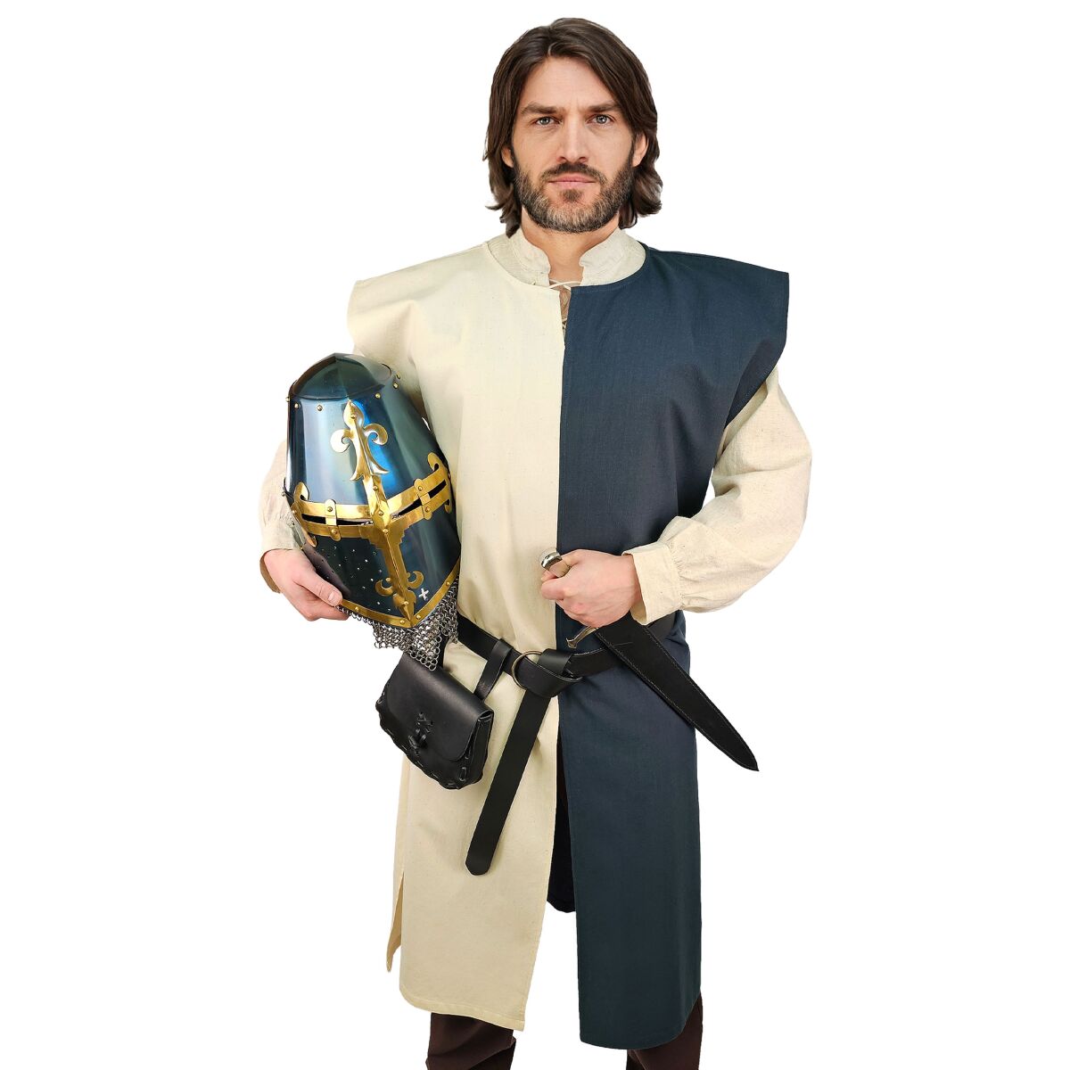 Middelalderlig tabard blå / natur "Enzio" XXL/XXXL