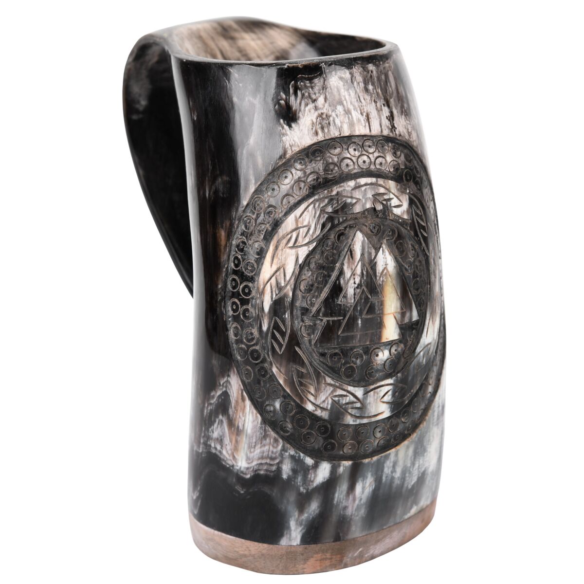 Hornbæger, ølkande med træbund og Valknut-motiv nr. 1