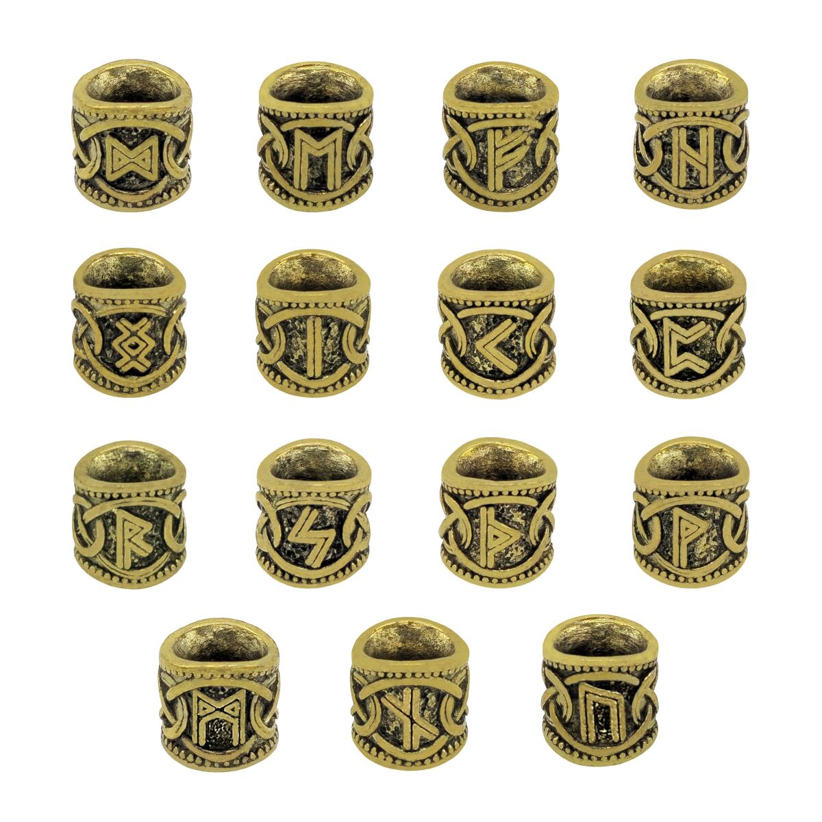 Viking-runer-hårperle/-skægperle, 8 mm hul, messingfarvet