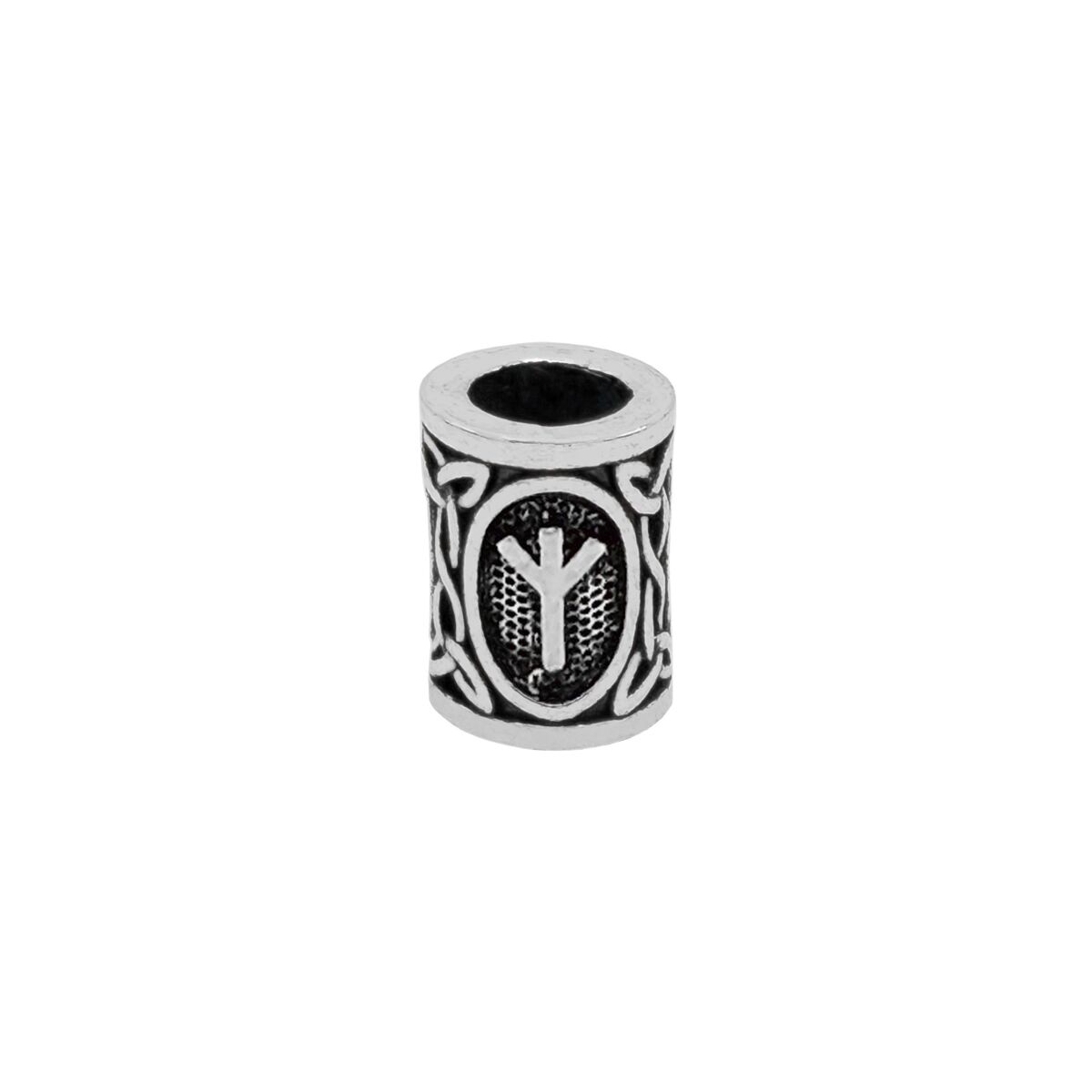 Viking runer-skægperle / hårperle, 6 mm hul, sølvfarvet Algiz