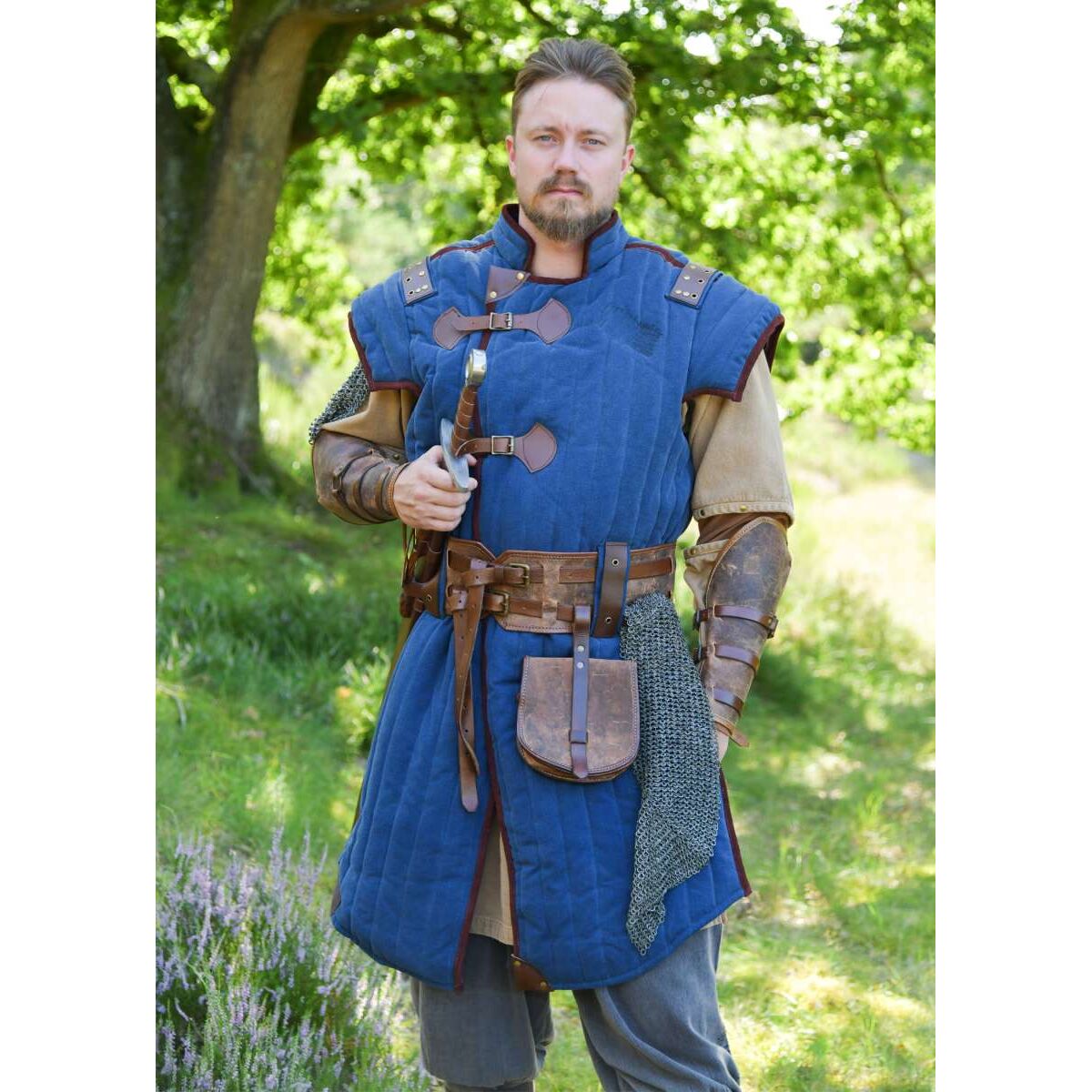 Middelalderlig gambeson i brugt look, blå - brun „Vari S
