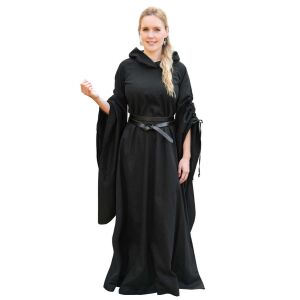 Middelalderkjole med trompetærmer, sort „Isra“ XL, B-vare