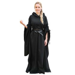 Middelalderkjole med trompetærmer, sort „Isra“ XL, B-vare