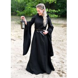Middelalderkjole med trompetærmer, sort „Isra“ XL, B-vare