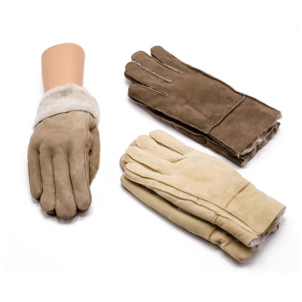 Fingerhandsker i ægte lammeskind, beige