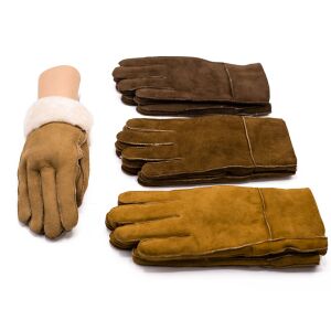 Fingerhandsker i ægte lammeskind, beige