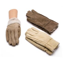 Fingerhandsker i ægte lammeskind, beige