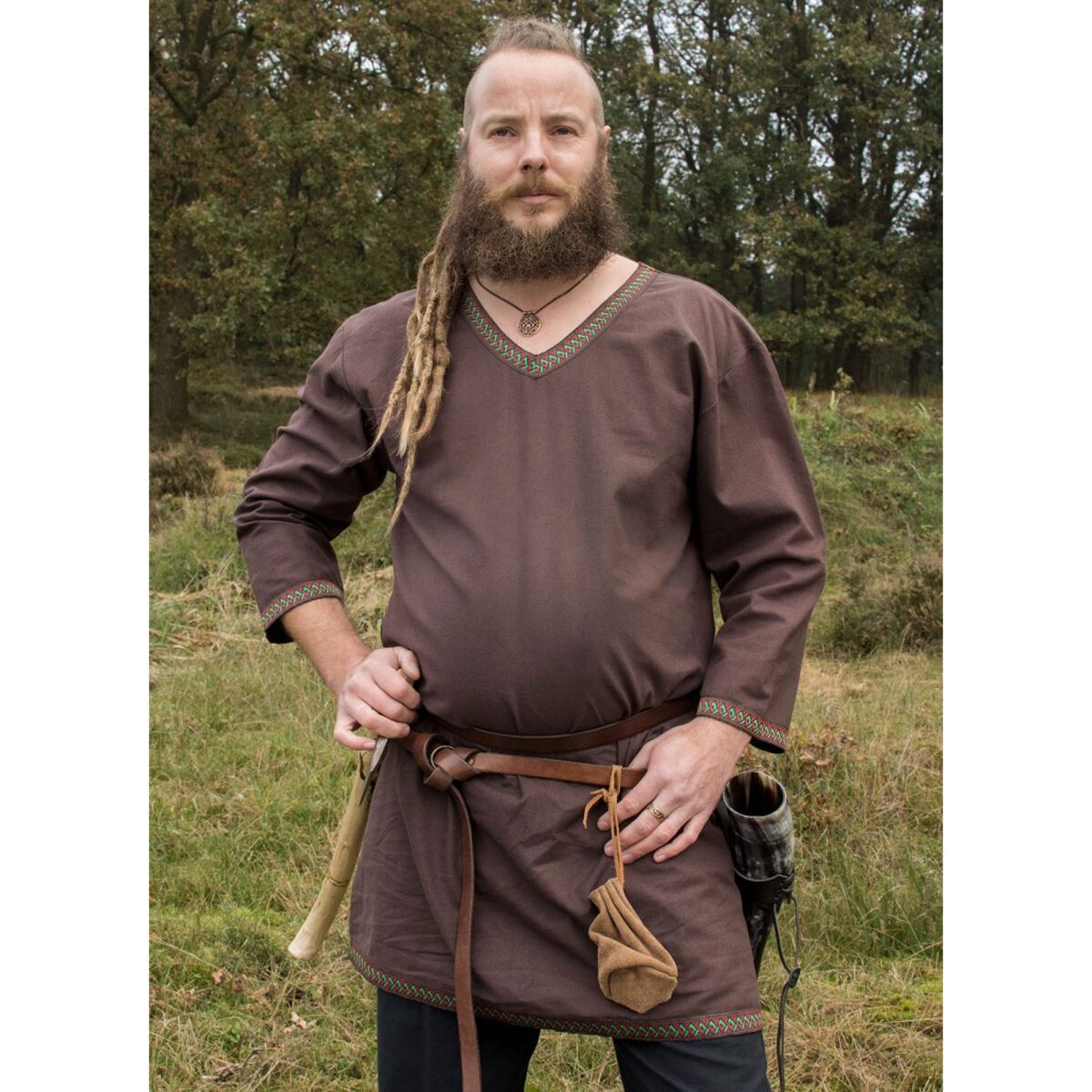 Viking-tunika i bomuld, mørkebrun XXL
